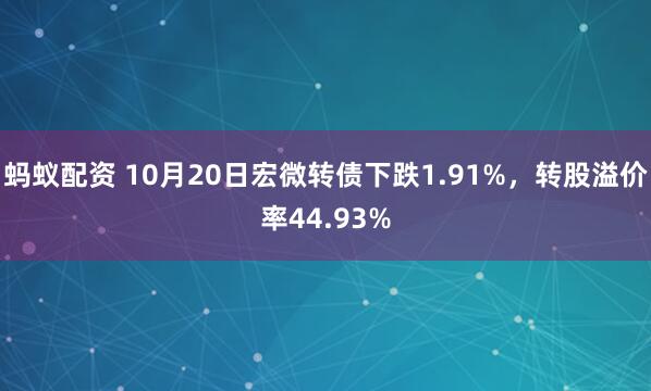 蚂蚁配资 10月20日宏微转债下跌1.91%，转股溢价率44.93%